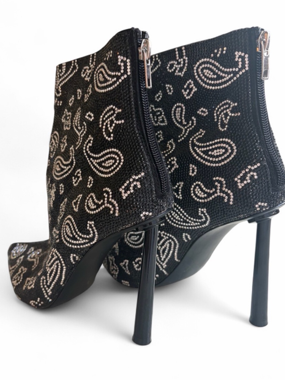 Steve Madden Black Paisley Crystal Ankle Boots - Women's High Heel Booties